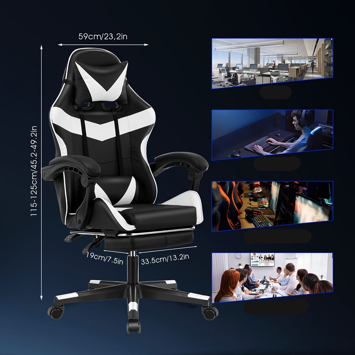 Gamingstoel – Gamestoel – Gaming Chair – Game Stoel – Bureaustoel – Ergonomische Hoge Rugleuning – Verstelbare Hoogte & Rugleuning – PU-achtige Bekleding – Stevig Metalen Frame – Zwart/Wit