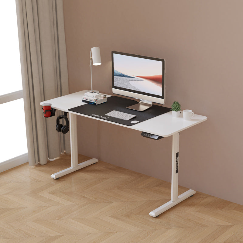Hoogteverstelbaar Bureau – Zit-Sta Bureau – Verstelbaar Bureau – Elektrisch Bureau – Bureau voor Thuiswerken – 140x60 cm Werkblad – Stille Motor met Geheugenfunctie – Wit