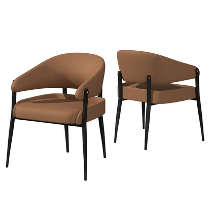 Modern Set Of 2 Dining Chairs: Minimalist Upholstered Kitchen Dining Chairs Curved Back Khaki And Brown Color Microfiber Silicone Leather Dining Chairs With Metal Legs For Dining Room Coffee Room Bedroom Club Restaurant