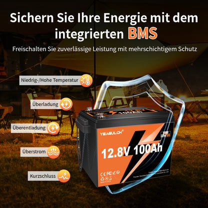 LiFePO4 accu – Lithium batterij – Lithium-ijzerfosfaat accu – Lithium accu – Lithium ion accu – 12V 100Ah – Ingebouwde BMS en 6000+ laadcycli