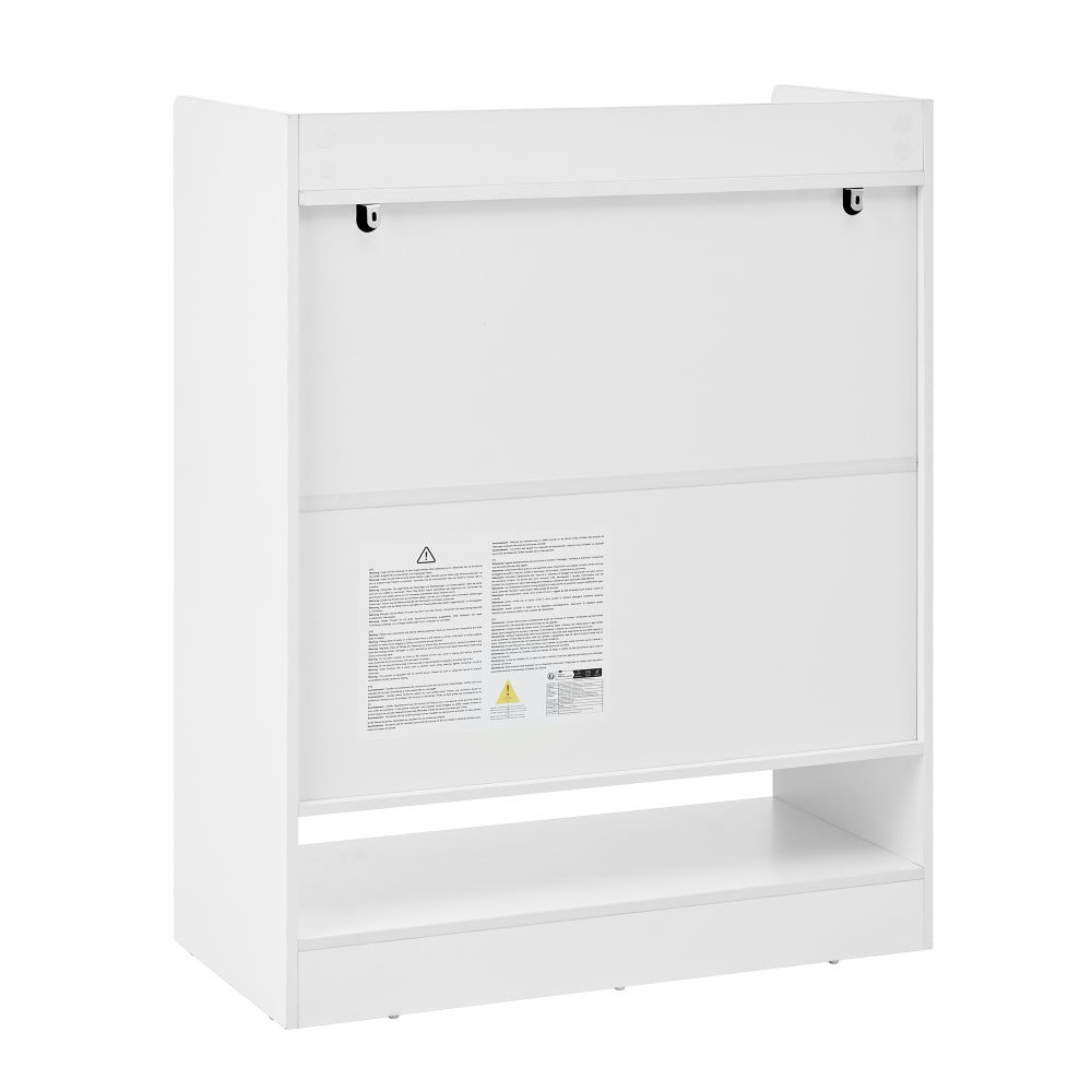 Modern White Metal Shoe Cabinet with Adjustable Shelves, 2 Doors & Drawer - Space-Saving Vertical Storage Organizer with Black Frame, Golden-Toned Hardware, Compact Design for Entryway, Hallway, Small Spaces - Durable Metal C