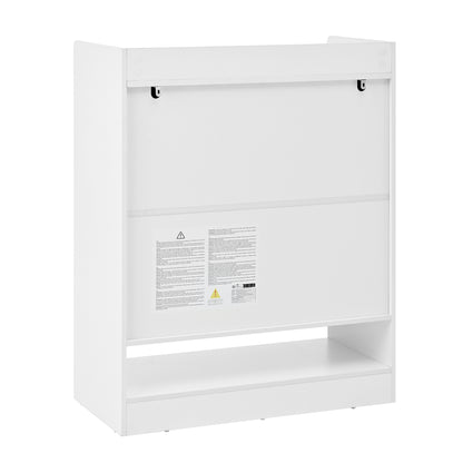 Modern White Metal Shoe Cabinet with Adjustable Shelves, 2 Doors & Drawer - Space-Saving Vertical Storage Organizer with Black Frame, Golden-Toned Hardware, Compact Design for Entryway, Hallway, Small Spaces - Durable Metal C