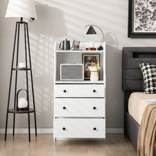 Moderne Opbergkast – Ladekast – Commode – Dressoir – Nachtkastje – Wit – 3 Lades en 2 Open Vakken – Anti-Kantelmechanisme voor Veiligheid