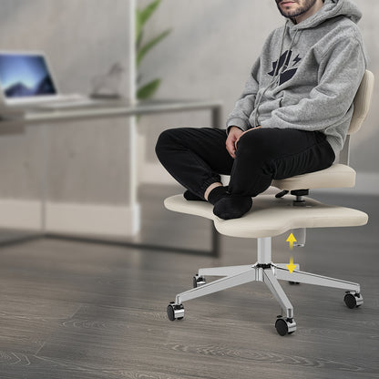 Meditatiestoel – Kruisbeenzitstoel – Verstelbare Kantoorstoel – Yoga Stoel – Wieltjes Met Rem – Hoogte Verstelbaar – Stevig Metalen Frame – Comfortabel Ivoorwit