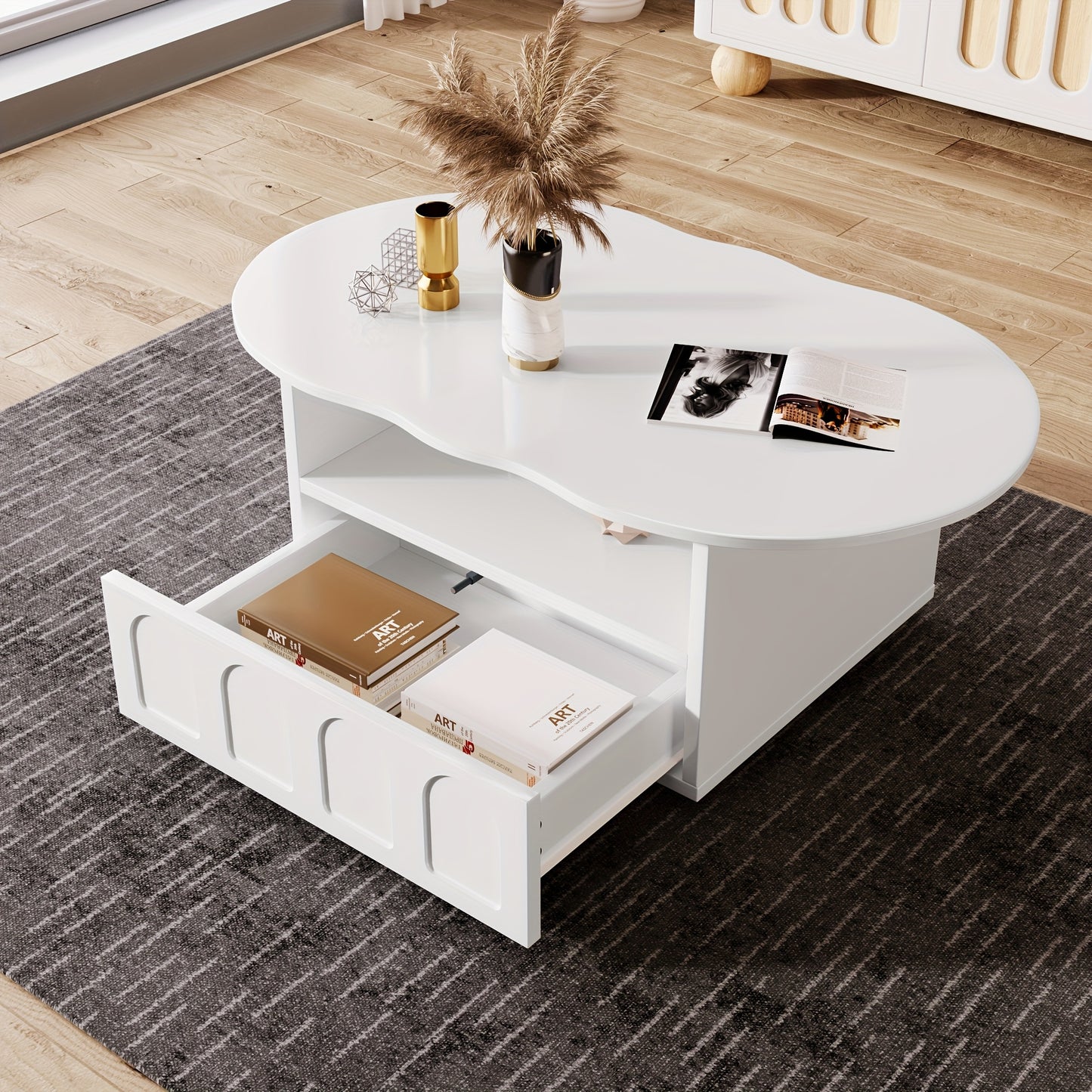 Salontafel – Koffietafel – Woonkamertafel – Bijzettafel – Meubeltje – Wolkenvorm – Met Opbergruimte – Duurzaam Niet-Houten Materiaal – Eenvoudige Montage