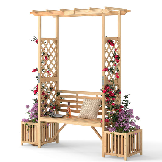 Tuinbank Boog – Tuinbank Met Pergola – Buitenbank Hout – Klimplanten Rek – Plantbak Bank – 2-Zits Houten Bank – Natuurlijk Vurenhout – Licht Doorlatend Rugleuning