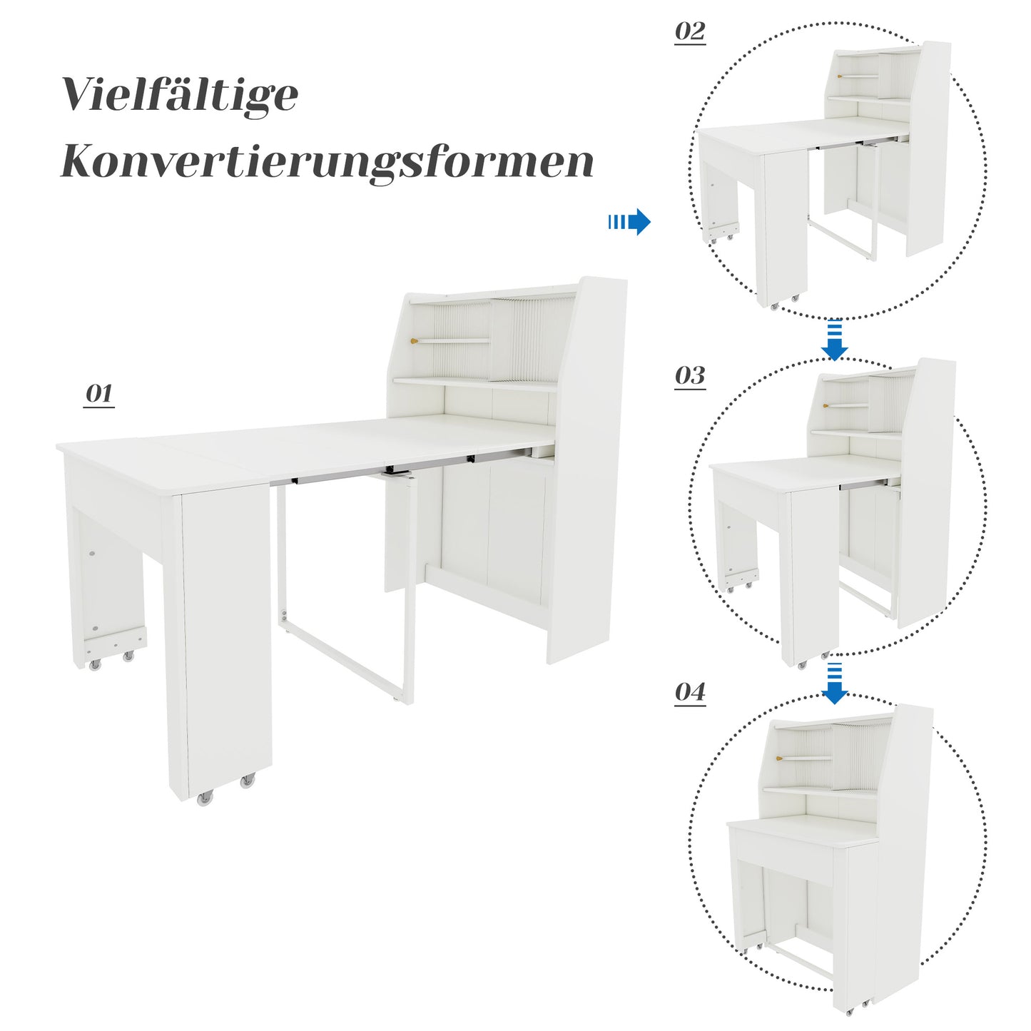 Uitschuifbare Eettafel – Uitklapbare Tafel – Opbergtisch – Salontafel – Multifunctionele Eettafel – Wit – Inklapbaar van 52 tot 132,5 cm – Met Stofdichte Opbergruimte