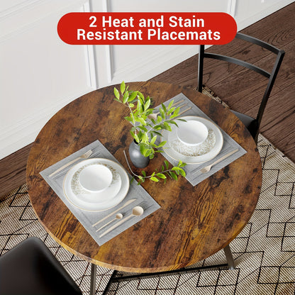 Ronde Eettafelset 2 Personen – Eettafel Rond – Tafel Met Stoelen – Compacte Eettafel – Kleine Eettafelset – Houtlook Tafelblad – Zwart Metalen Onderstel – Ruimtebesparend Ontwerp – Comfortabele Beklede Stoelen