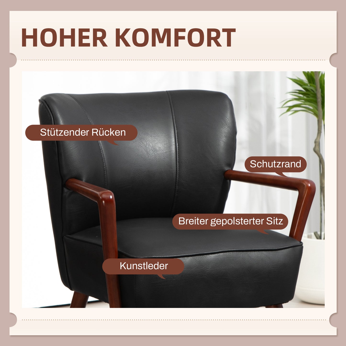 Fauteuil – Accentstoel – Stoel – Schommelstoel – Zitzak – Brede Zitting – Kunstleer – Houten Frame – Max 120 Kg – Compact Design 67x77x80 cm