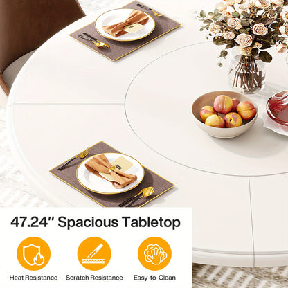 Eettafel – Dinertafel – Keukentafel – Salontafel – Rond – Extra Groot 119 cm – Wit Gelakt Spaanplaat – Gouden Metalen Onderstel – Ruimtebesparend & Modern Design
