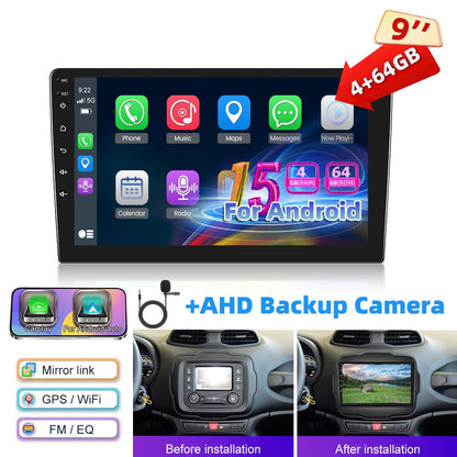 Android 15 Car Radio – Autoradio – Multimedia Systeem – Navigatiesysteem – Touchscreen Radio – Met AHD Achteruitrijcamera – 9 Inch 1280P IPS Scherm – Draadloos CarPlay & Android Auto