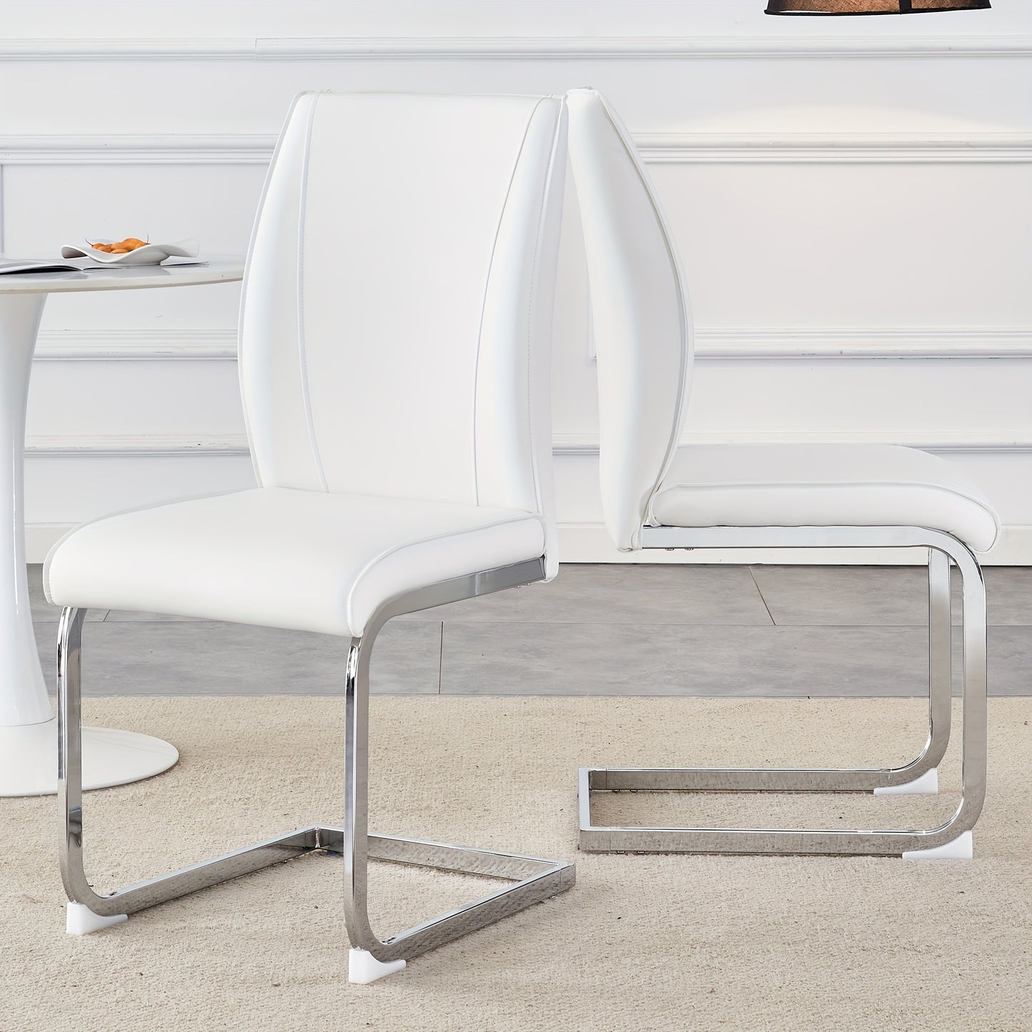 Eetkamerstoel – Stoel – Zithoekstoel – Keukenstoel – Accentstoel – Set Van 2 – Wit – Met Zilverkleurig Metalen Frame – Comfortabele Zitting