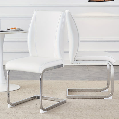 Eetkamerstoel – Stoel – Zithoekstoel – Keukenstoel – Accentstoel – Set Van 2 – Wit – Met Zilverkleurig Metalen Frame – Comfortabele Zitting