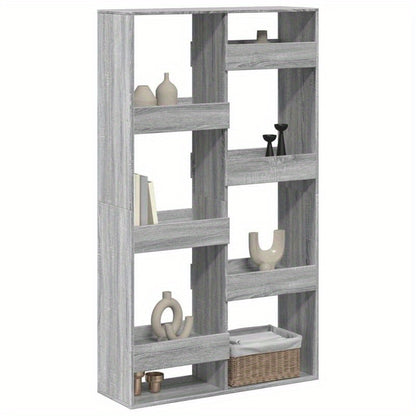 Elegant Gray Sonoma Oak Wood Room Divider - 100x33x175cm, Multi-Shelf Storage Organizer with Open Top, Ideal for Office, Bedroom, Living Room, Study - Modern Minimalist Design, Office Decor