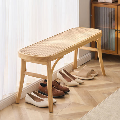 Rotan Bankje – Rieten Zitbank – Rattan Bank – Houten Bankje – 115 cm Lengte – Handgeweven Rotan – Stevig Houten Frame