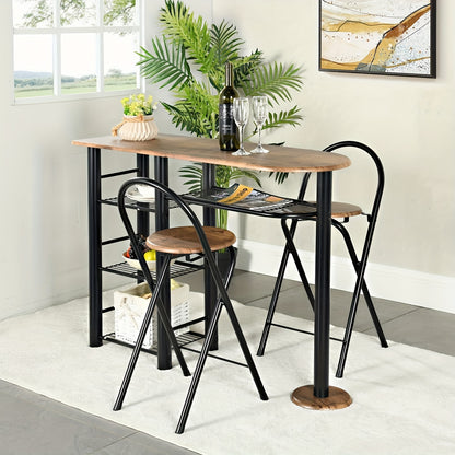 Eettafel – Tafel – Keukentafel – Eethoek – Kloostertafel – Industrieel Design – Massief Hout Met Opbergruimte – Inklapbare Krukjes – Bruin