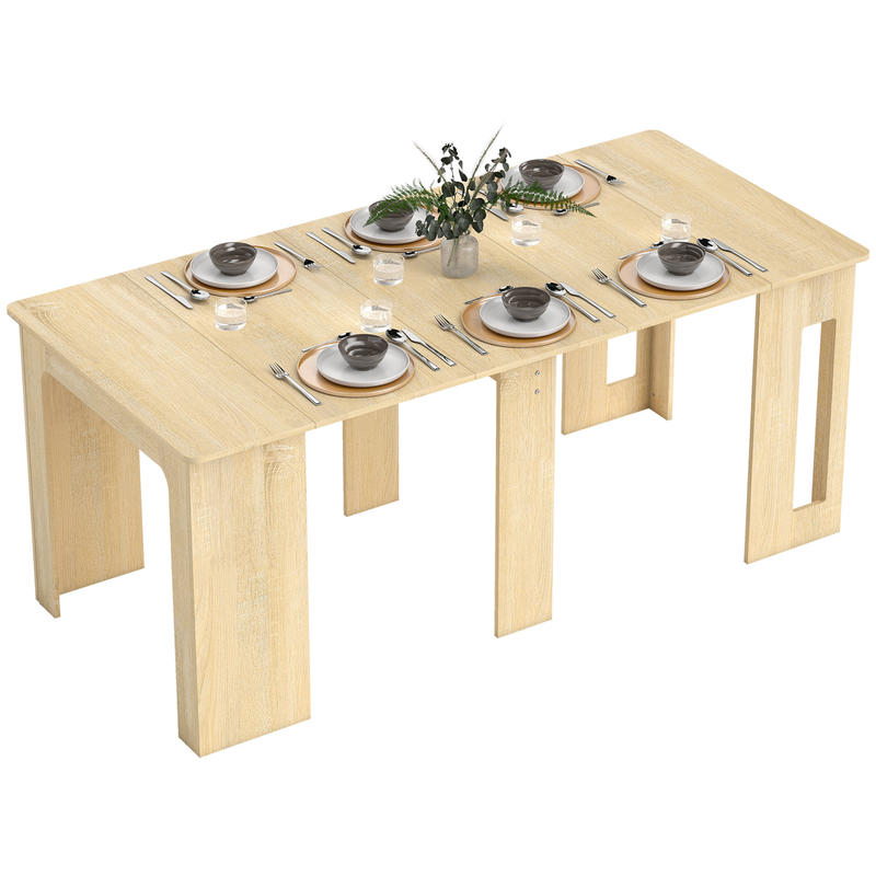 Extendable Folding Dining Table with 3-Leaf Mechanism - Space-Saving Modern Design, Natural Wood-Like (Bamboo/Hardwood Construction) - Expandable Kitchen Table for Small Spaces, Easy Assembly, 60-180cm Length, 85x75cm Width