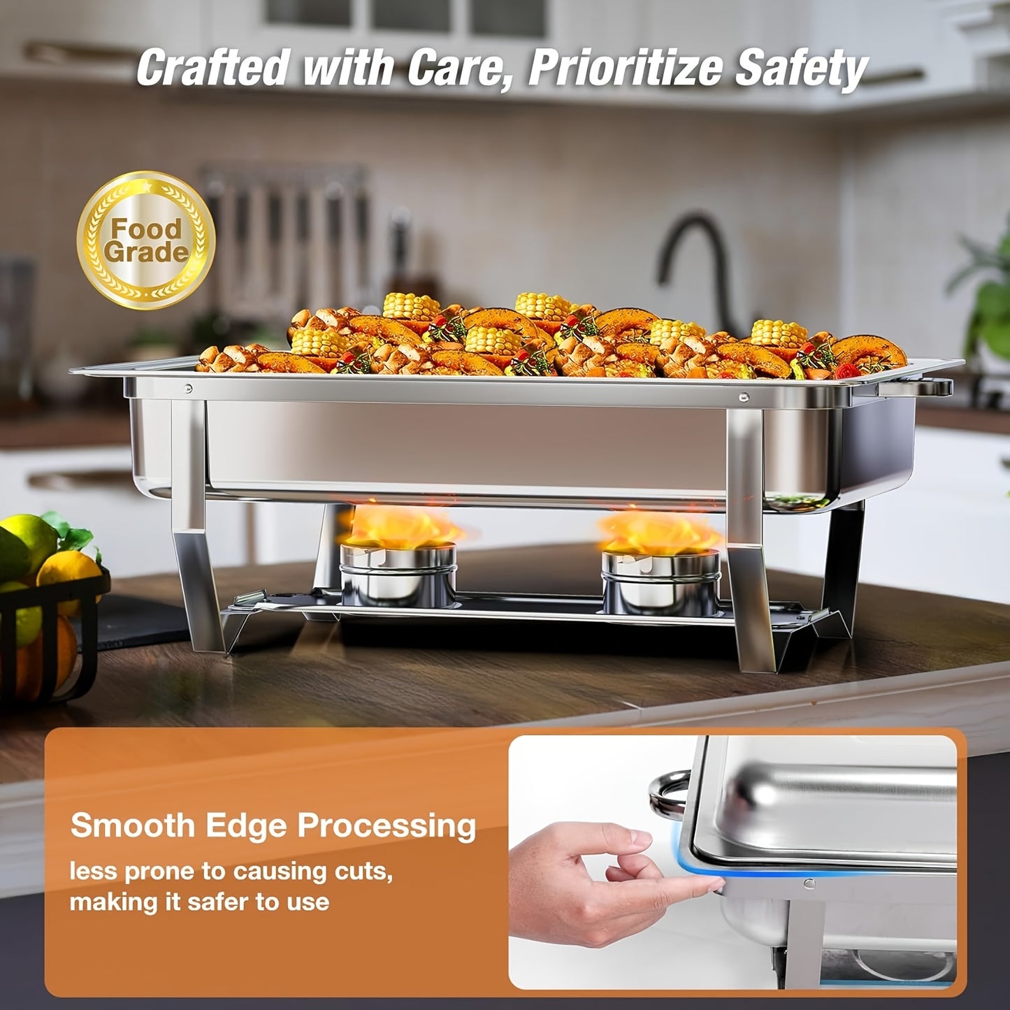 Warmhoudbakken – Chafing Dish – Buffet Warmhouder – Catering Warmhouders – Roestvrijstalen Schalen – Set Van 6 – 9 Liter Inhoud – 201 RVS Zonder Elektriciteit