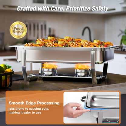 Warmhoudbakken – Chafing Dish – Buffet Warmhouder – Catering Warmhouders – Roestvrijstalen Schalen – Set Van 6 – 9 Liter Inhoud – 201 RVS Zonder Elektriciteit