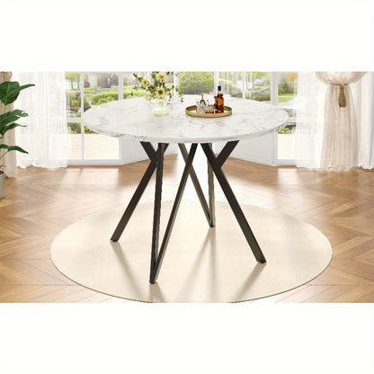 Ronde Eettafel – Tafel – Eetkamertafel – Keukentafel – Eettafel 4 Personen – MDF Marmeren Blad – Zwarte Metalen Poten – 100x100x76 cm – Klassiek Ontwerp – Geen Montage Nodig