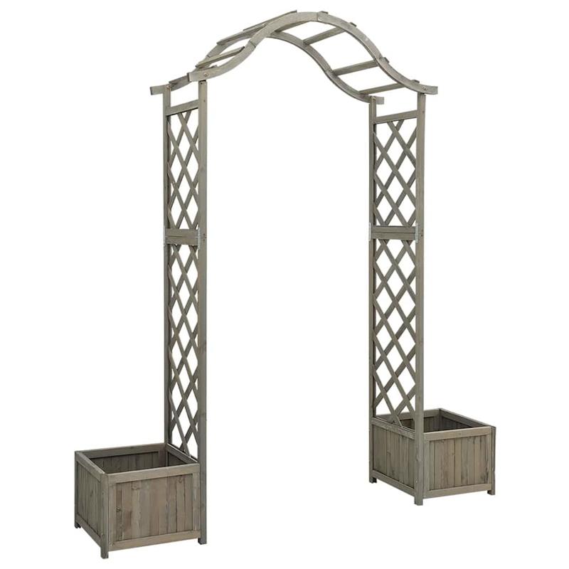 Tuinprieel – Pergola – Overkapping – Tuinboog – Klimrek – Massief Vurenhout – Met Plantenbak – Stevig & Weerbestendig – Eenvoudige Montage – Grijs