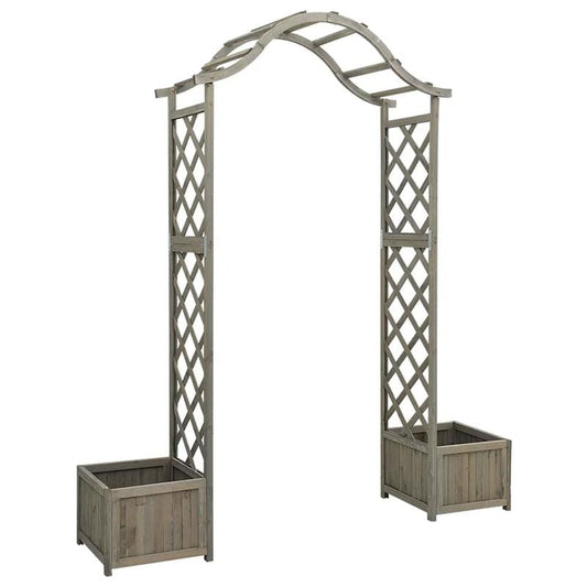 Tuinprieel – Pergola – Overkapping – Tuinboog – Klimrek – Massief Vurenhout – Met Plantenbak – Stevig & Weerbestendig – Eenvoudige Montage – Grijs