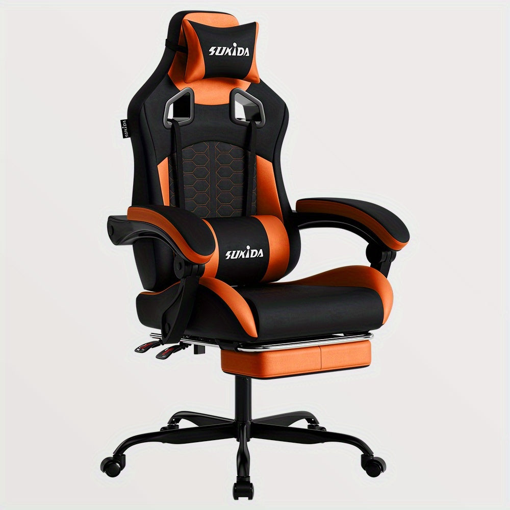 Gamingstoel – Gamestoel – Gaming Chair – Game Stoel – Bureaustoel – Ergonomisch Ontwerp – Verstelbare Voetsteun & Lendensteun – Maximaal 150 kg – Zwart/Oranje