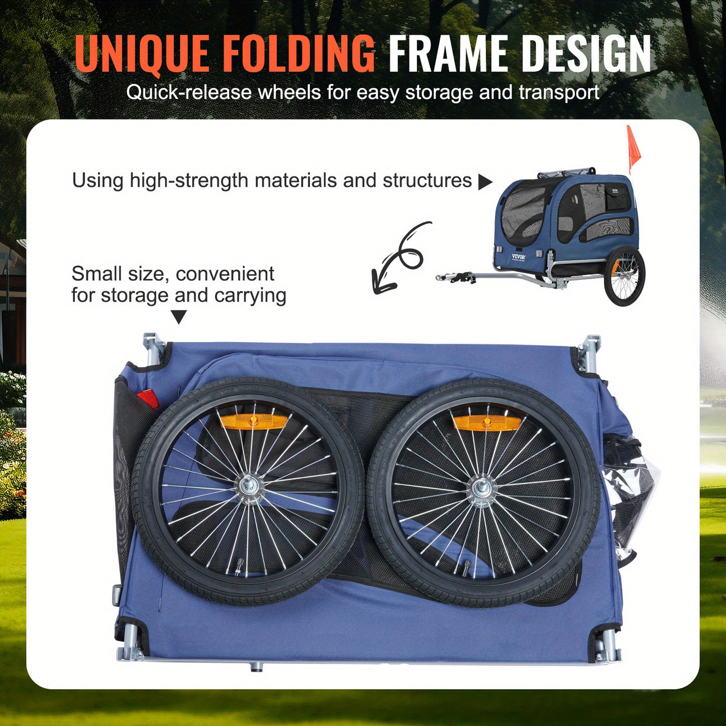 Fietskar hond – Hondenfietskar – Hondenbuggy – Hondenaanhanger – Hondenkar – Maximale belasting 45 kg – Opvouwbaar frame met veiligheidsvlag