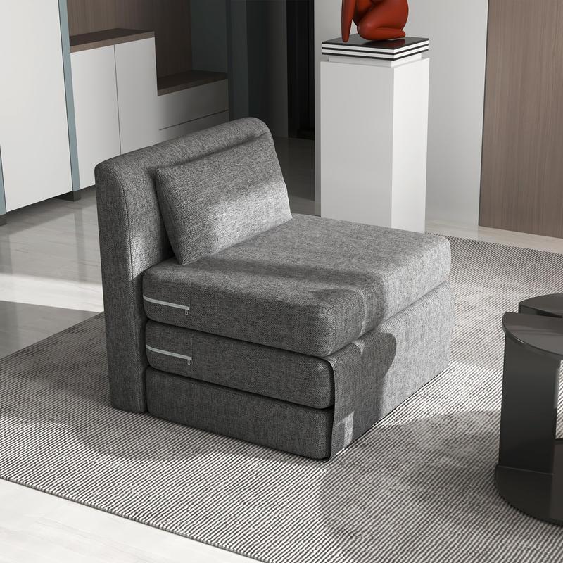 Opvouwbare Slaapstoel – Slaapzetel – Relaxstoel – Slaapfauteuil – Multifunctionele Stoel – 3-Posities Verstelbaar – Stevig Metalen Frame – Grijze Stoffering – Ruimtebesparend Design – Eenvoudige Montage