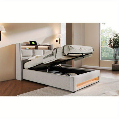 Eenpersoonsbed – 1-persoonsbed – Bed – Slaapbed – Logeerbed – Metalen Frame – Linnen Bekleding – Inclusief Matras – 90x200 cm