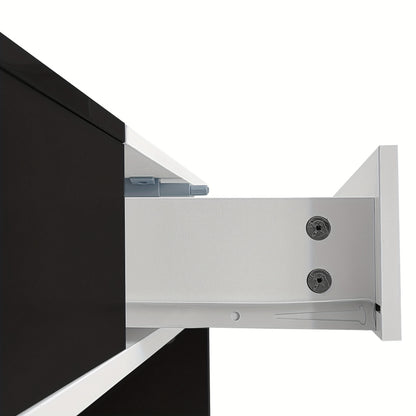 Modern Coffee Table with 2 Drawers - Black And White Design, Storage Space, High Gloss Table Top, 100cm Long