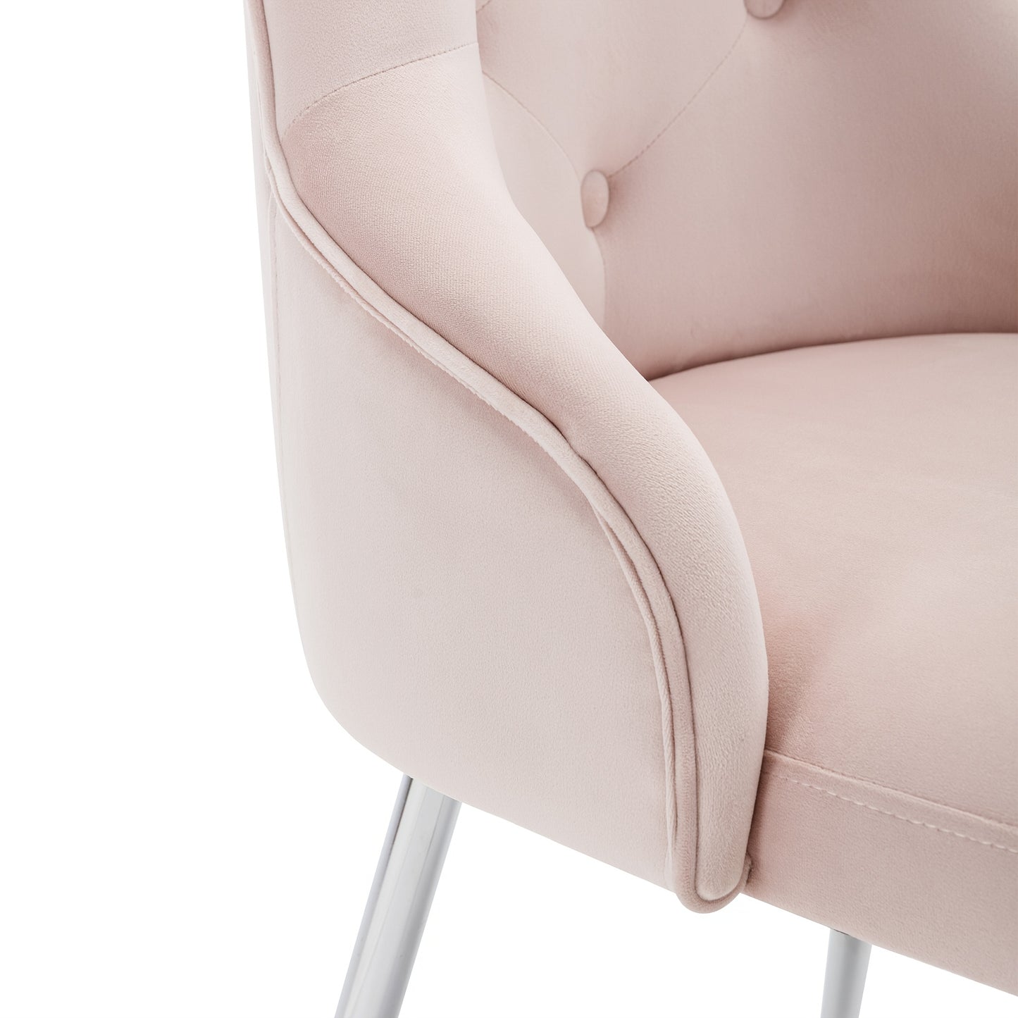 Set of 2 Modern Pink Upholstered Armchairs with Lumbar Cushion - Soft Pastel Pink Button-Tufted Backrest, Sturdy Metal Legs & White Frame, Easy-Clean Fabric for Dining Room, Living Room, - Space-Saving Lounge Chairs (No Wood