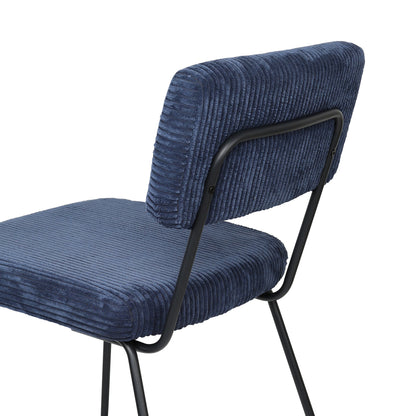 Eetkamerstoel – Stoel – Kuipstoel – Keukenstoel – Set van 2 – Modern Navy Blauw – Metalen Frame – Gestreepte Stof – Stevig – Makkelijk Schoon Te Maken