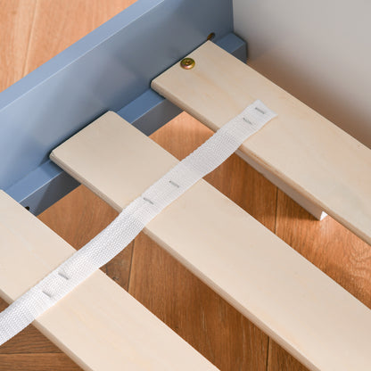Kinderbed – Peuterbed – Vloerbed – Bed Voor Kinderen – Kinderbed Met Spijlenbodem – Laag Kindvriendelijk Bed – Sterrenprint Blauw Wit – 143x74 cm – Veilig En Duurzaam MDF