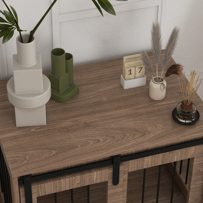 Hondenbench – Hondenkooi – Hondenkrat – Hondenhok – Reisbench – Opvouwbaar – Metaal met Houtlook – 57x80x54 cm – 2 Deuren