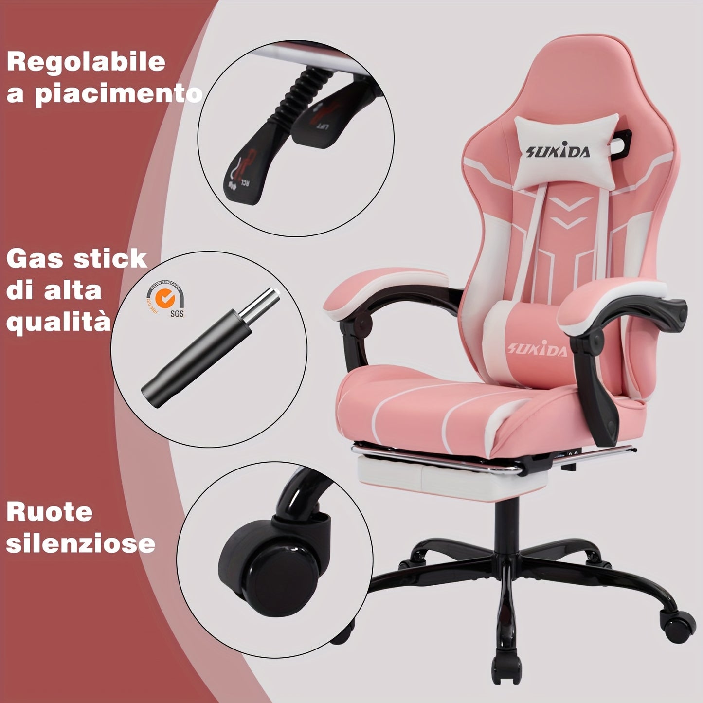 Ergonomische Gamingstoel – Bureaustoel – Gamestoel – Werkstoel – Zitzakstoel – Verstelbare Rugleuning 90°-170° – Memory Foam Kussens Kunstleer – Zwart-Grijs