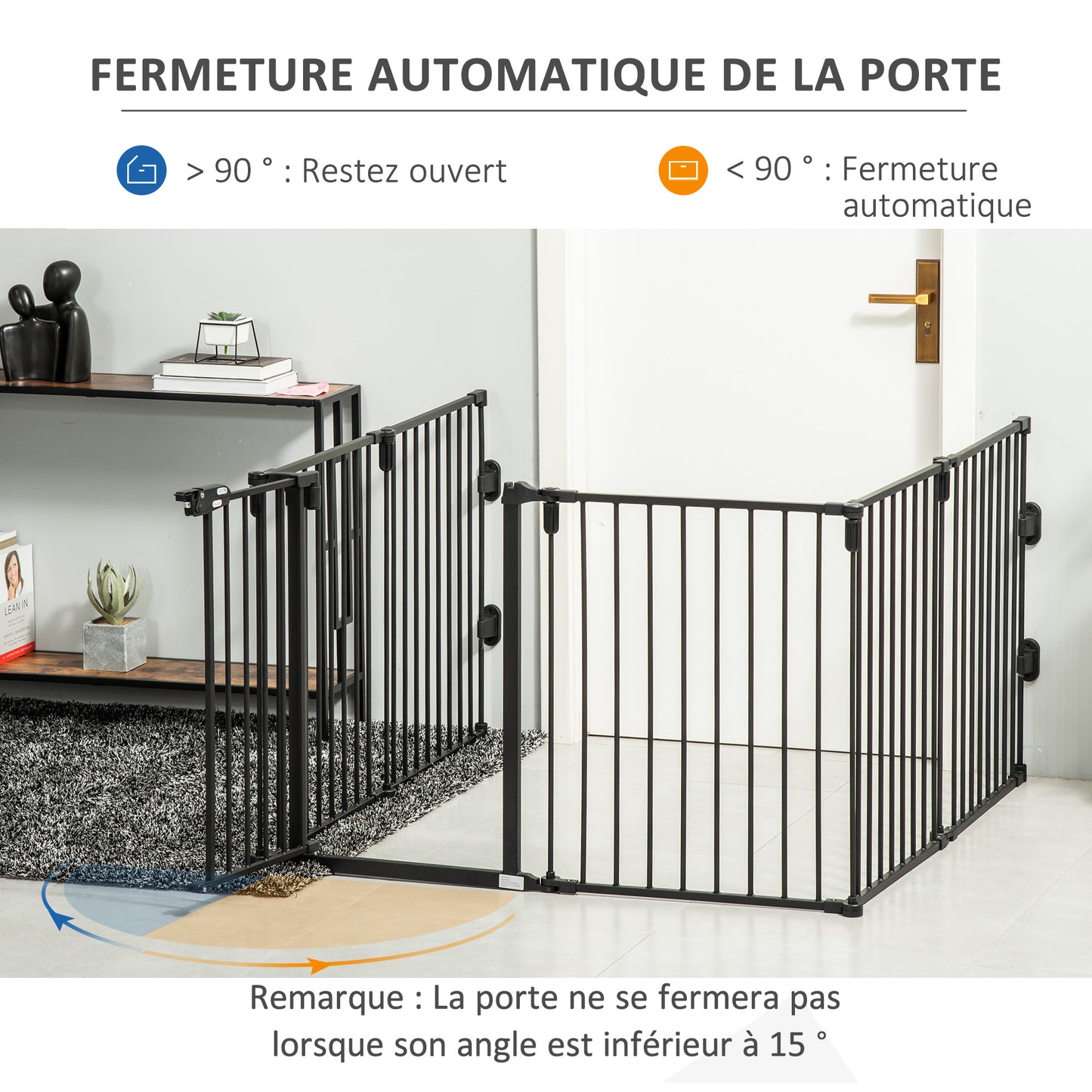 Veiligheidshekje – Huisdierenhek – Speelruimte Barrière – Traphekje – Dierenhek – Zwart Metaal – Modulair 6 Panelen – Inclusief Deur Met Dubbele Vergrendeling