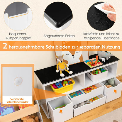 Speelgoedkast – Opbergkast – Kinderkast – Speelgoedopberger – Kinderboekenkast – MDF Hout – 4 Lades Met Wieltjes – 121 x 33 x 62 cm