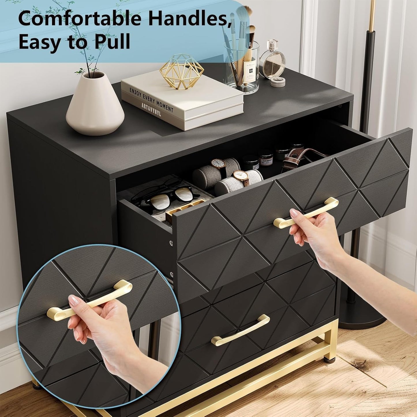 Ladeblok – Ladekast – Archiefkast – Rolcontainer – Bureaukast – Modern Wit Ladeblok Met Gouden Handgrepen – Metalen Constructie En 3 Ruime Lades