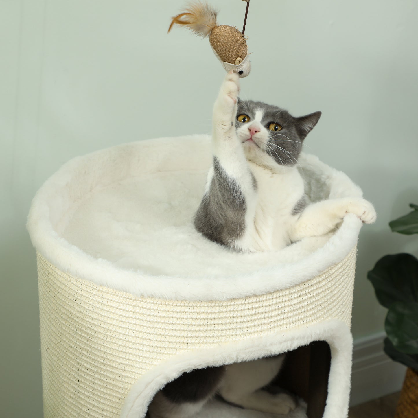 Krabpaal – Kattenkrabpaal – Kattenboom – Kattenparadijs – Krabmeubel – Crème Wit – 80 Cm Hoog – Driehoogwaardig Met Sisal Krabpaal