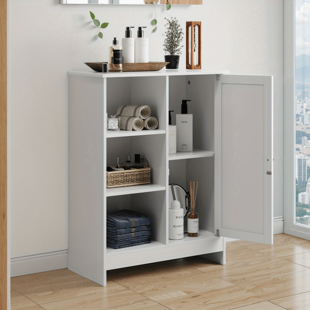Dressoir – Ladekast – Opbergkast – Buffetkast – Kast – Wit – 1 Deur & 3 Open Vakken – Verstelbare Planken – Compact 60x30x80 cm