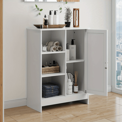 Dressoir – Ladekast – Opbergkast – Buffetkast – Kast – Wit – 1 Deur & 3 Open Vakken – Verstelbare Planken – Compact 60x30x80 cm