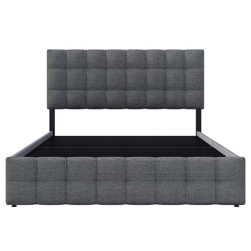 Beddenkast – Tweepersoonsbed – Opbergbed – Gestoffeerd Bed – Opbergbed – Linnen Materiaal – 4 Ruime Lades – Verstelbaar Hoofdbord – 140x200 cm
