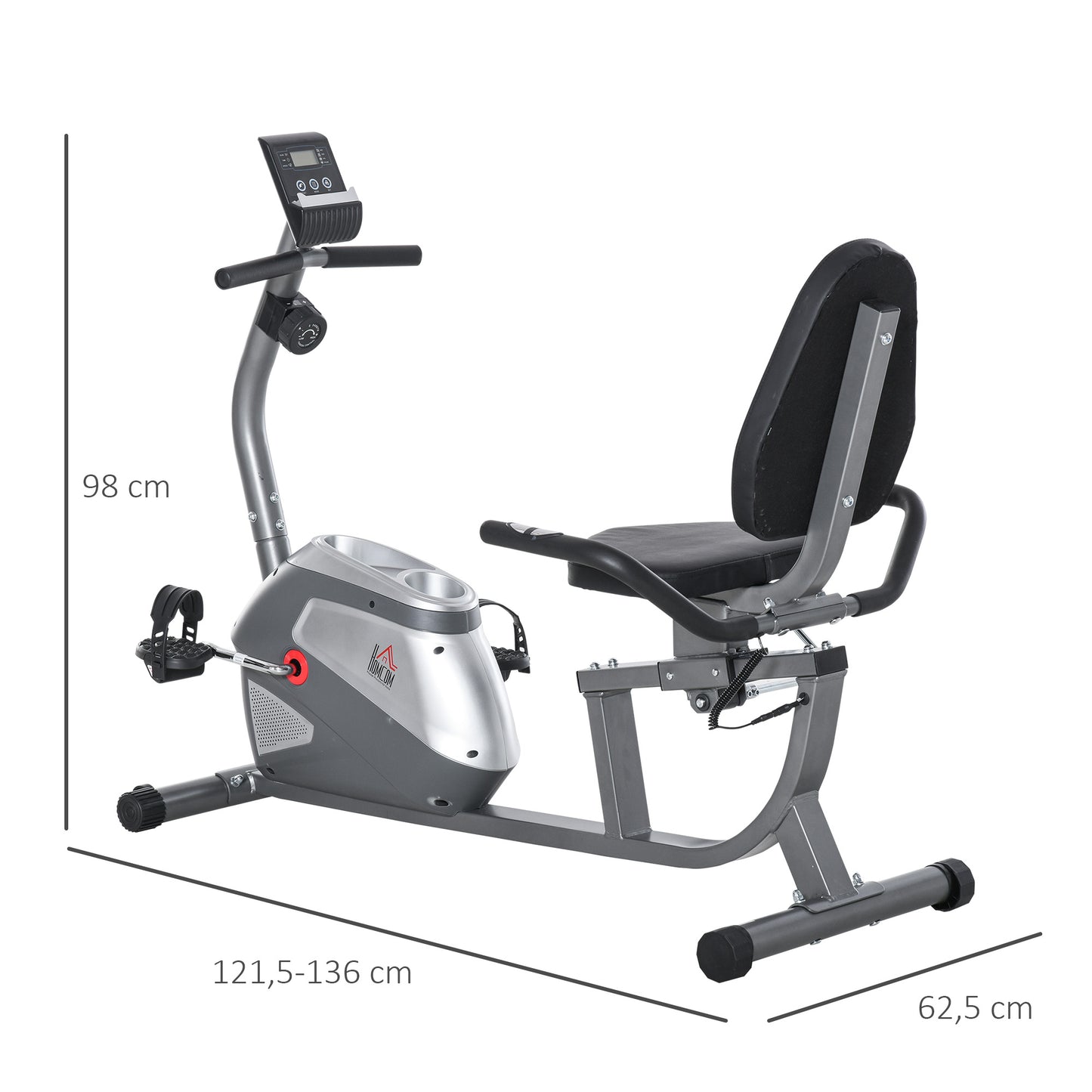 Ligfiets – Hometrainer – Fitnessfiets – Cardiotrainer – Ergometer – Verstelbare Rugleuning – 8 Weerstandsniveaus – LCD-Display – Hartslagsensor – Grijs-Silver – Draagvermogen 110 kg