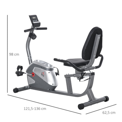 Ligfiets – Hometrainer – Fitnessfiets – Cardiotrainer – Ergometer – Verstelbare Rugleuning – 8 Weerstandsniveaus – LCD-Display – Hartslagsensor – Grijs-Silver – Draagvermogen 110 kg
