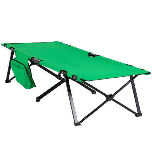 Campingbed – Reisbed – Opvouwbaar Bedje – Kampeerbedje – Outdoor Bed – Stevig IJzeren Frame – Draagkracht 136 kg – 200x73x49 cm – Compact & Met Zijvak