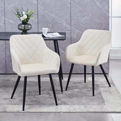 Eetkamerstoel – Stoel – Kuipstoel – Keukenstoel – Woonkamerstoel – Set van 2 – Velvet Bekleding – Met Armleuningen en Metalen Onderstel – Beige
