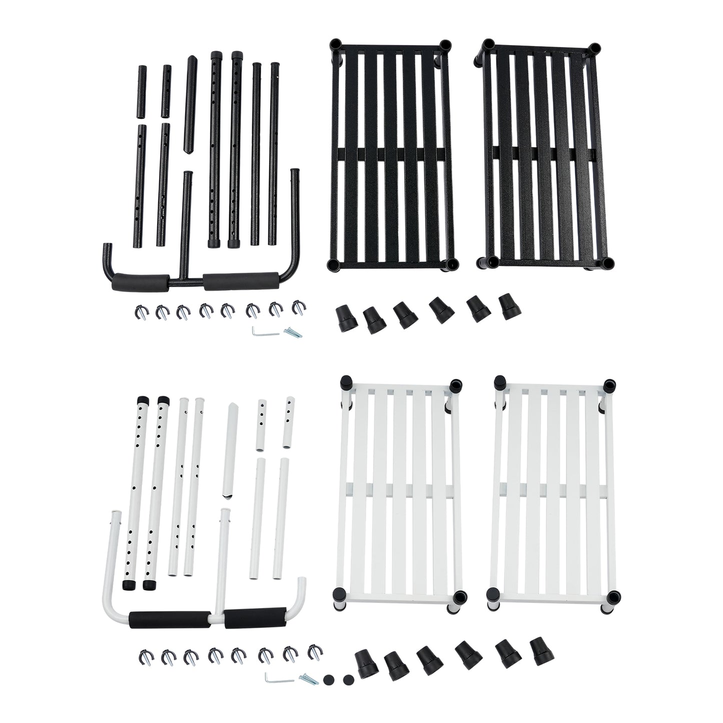 2-Traps Opstap – Opstapkruk – Trapje – Opklapkruk – Trapje Voor Ouderen – Verstelbare Handgreep – Antislip Brede Treden – Carbonstaal en Rubber (Zwart)