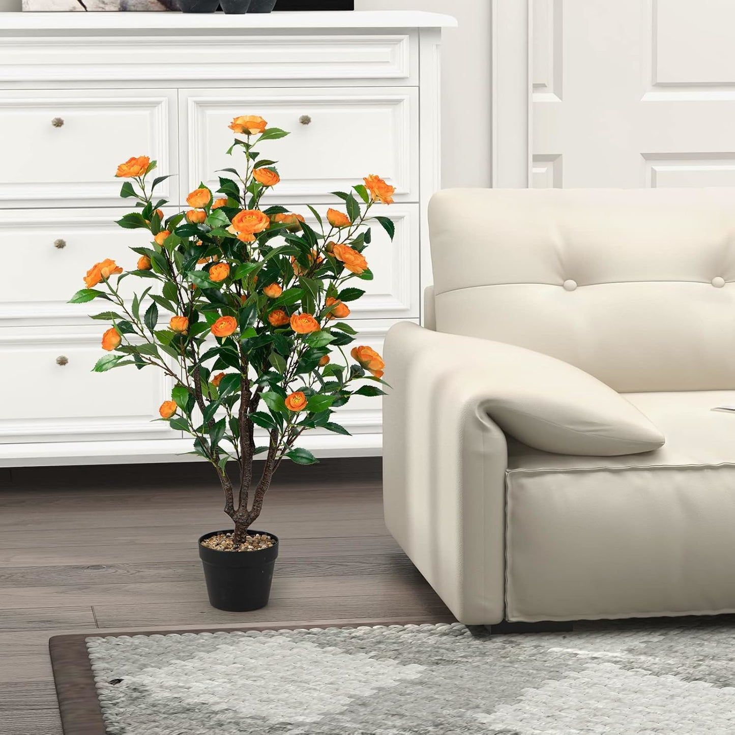 Kunstmatige Camellia Boom – Nepplant – Kunstplant – Camellia Plant – Faux Bloeiende Plant – Gele Bloemen – Levensechte Takken – Onderhoudsvrij – 102 cm Hoog