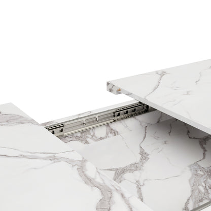 Eettafel – Dinertafel – Keukentafel – Salontafel – Eetkamertafel – Uitbreidbaar – Marmerlook Wit Tafelblad – Zwart Metalen Frame – Verstelbaar 120-160 cm – Ruimtebesparend Modern Design